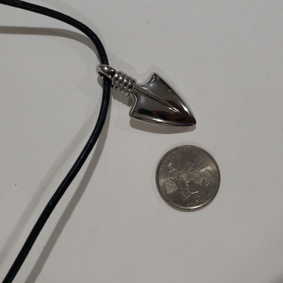 Polished Silver Arrowhead Pendant Necklace – Sleek Statement on Black Cord, 20" - Picture 8 of 9